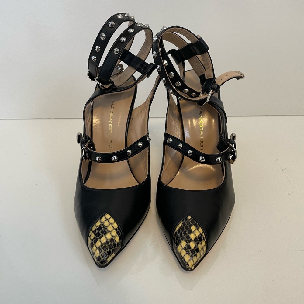 Alessandra Rich studded buckle snakeskin high heels
